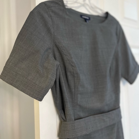 Lands’ End Wool Blend Short Sleeve Self-tie Belted Waist Sheath Dress 6P Gray - Picture 2 of 16